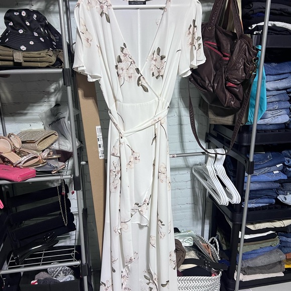 Dynamite Ivory Floral Wrap High-Low Dress - Picture 8 of 9